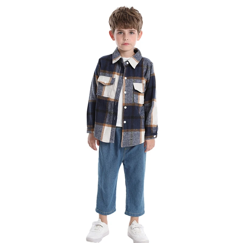 Cozy and Stylish: Boys' Autumn Long-Sleeve Jacket with Fashionable Turn-down Collar and Fleece Lining Ages 3-8