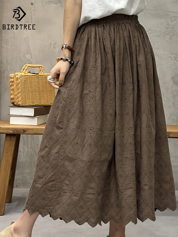 New Spring Cotton Retro Skirt Women A-Line Floral Embroidery Loose Skirt Girl Sweet Fashion Elegant Skirt 2024 Summer B43985QM