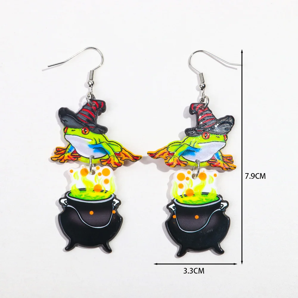 Funny Magic Frog Boiler Acrylic Halloween Earrrings for Women Girls New Cute Hallowmas Long Dangle Earring Party Jewelry Gifts