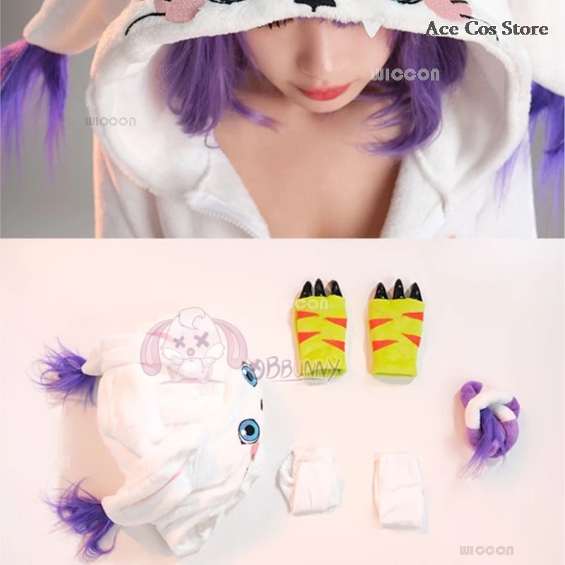 Costume de Cosplay Anime Gatomon Tailmon Neko, Barboteuse Sexy d'Halloween Mignonne, Costume de Batterie, Queue de Ceinture à Capuche, Doujin Trempé