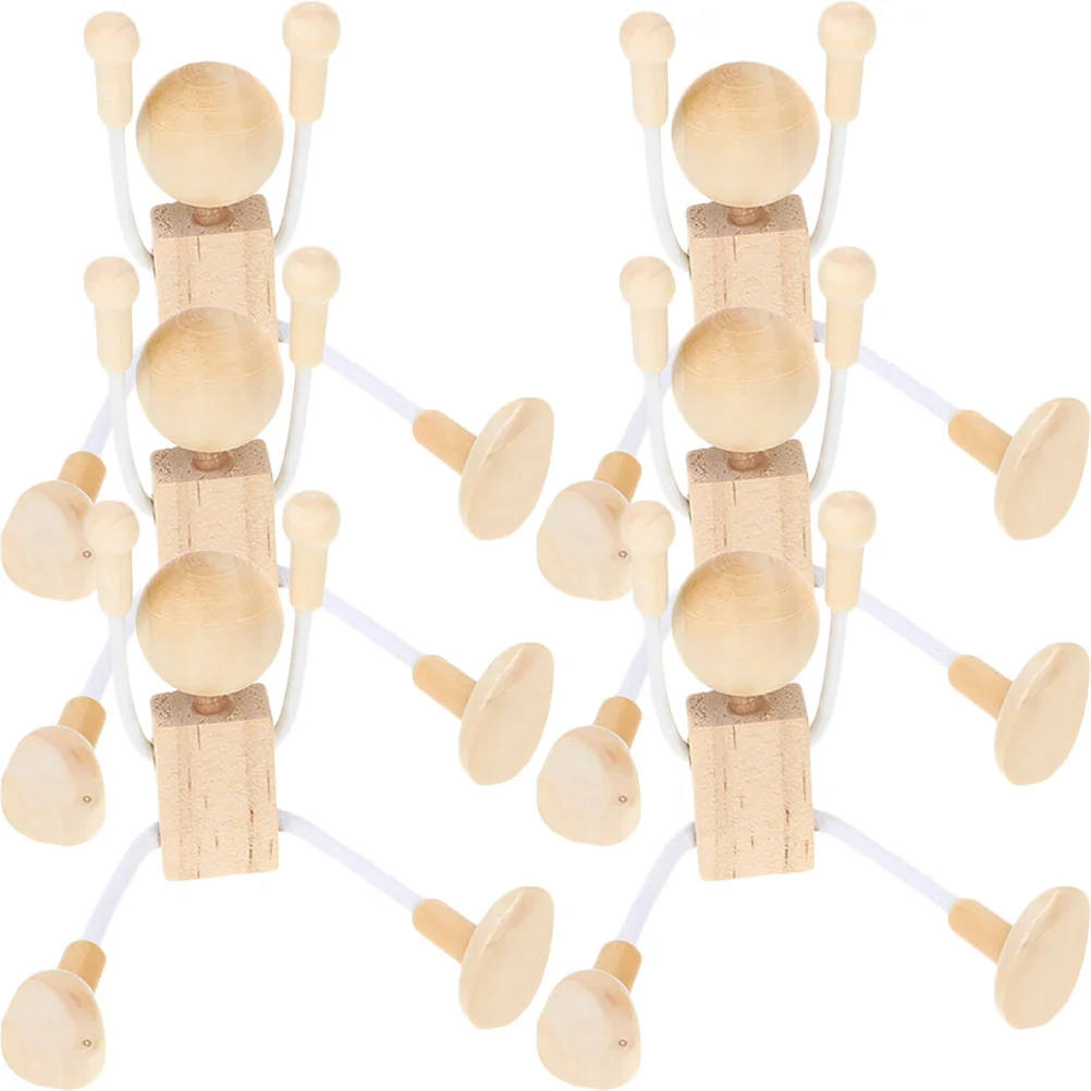 6 قطع من شخصيات الرسوم المتحركة الخشبية غير المكتملة، لوازم الرسم الإبداعي للأطفال، شخصية كرتونية خشبية