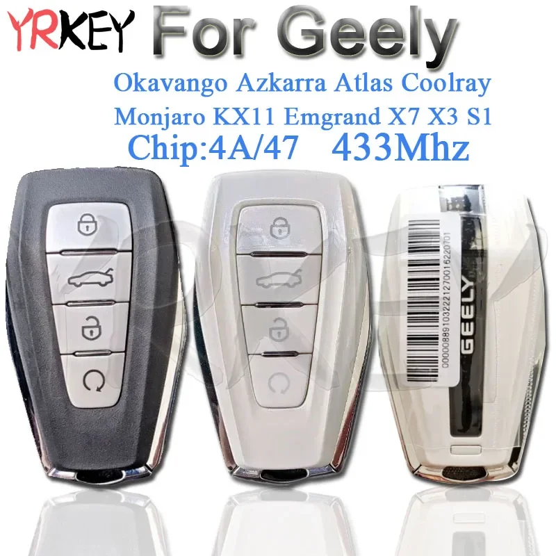 

Автомобильный дистанционный ключ для Geely Azkarra Coolray Okavango Monjaro Atlas KX11 Emgrand X7 X3 S1 Keyless 433Mhz 4A/47 Chip Auto Smart Key