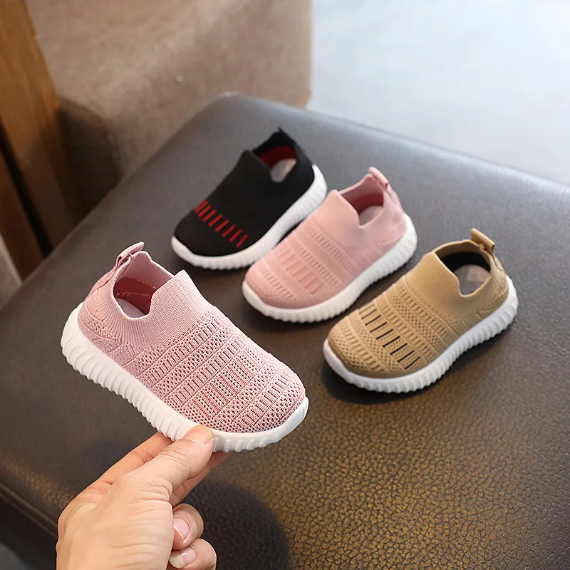 Kids Shoes Solid Color Knitted Breathable Baby Girl Shoes Boys Sneakers Non-slip Student Shoes Children Tennis Shoes