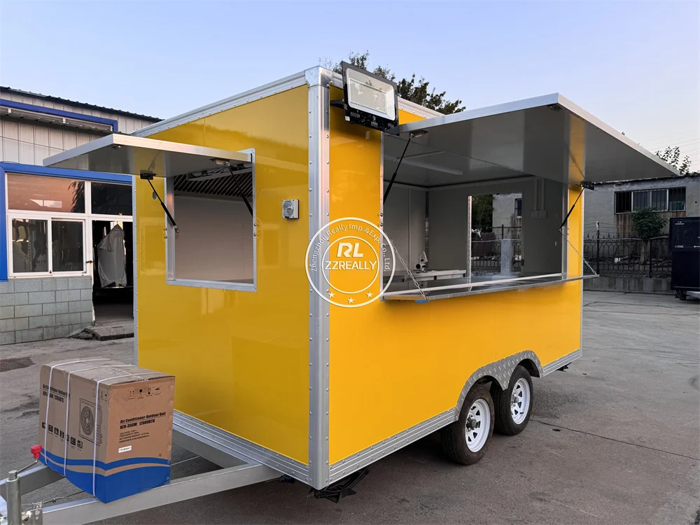 Custom Mobile Kitchen Fast Food Truck Trailers Fully Equipped Coffee Ice Cream Hamburger Fast Food Cart