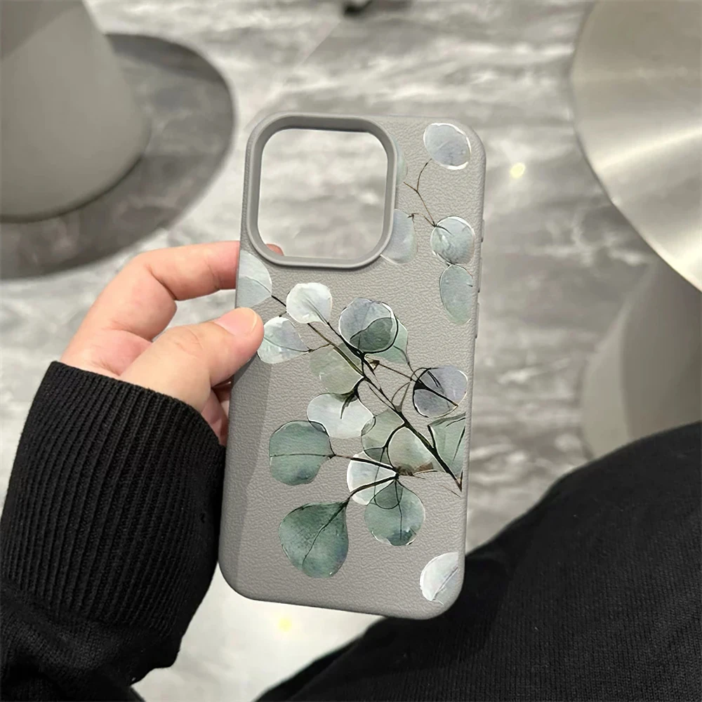 Eukalyptusblatt-Handyhülle für iPhone 17 16 15 14 13 12 Pro Max 16 15 14 Plus 17 16 15 14 13 12 Pro 17Air Silikon-Matt-Hülle – Detail 9