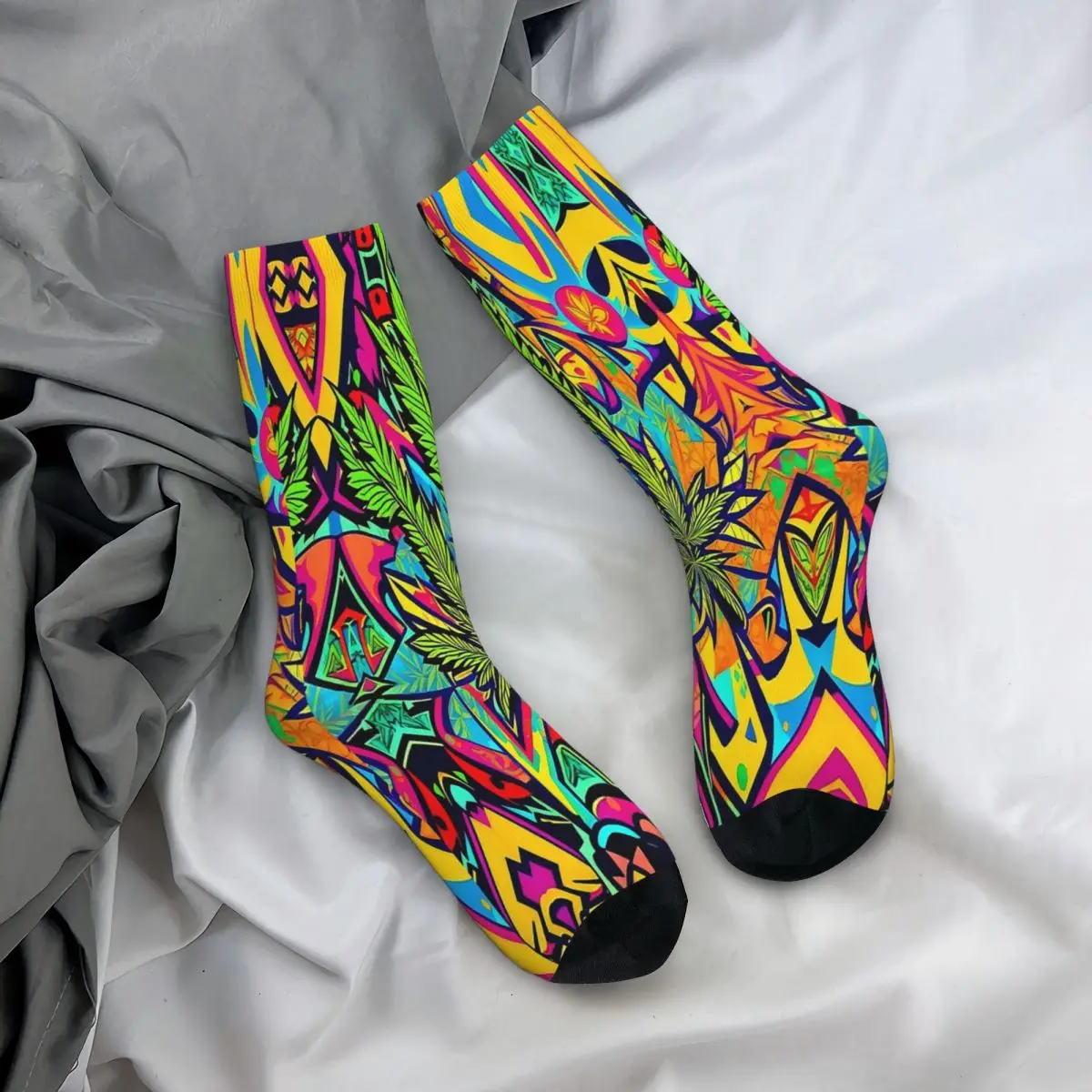 Trippy Artwork Psychedelic Weed Leaf Weed Leaf Socks Male Mens Women Spring Stockings Polyester