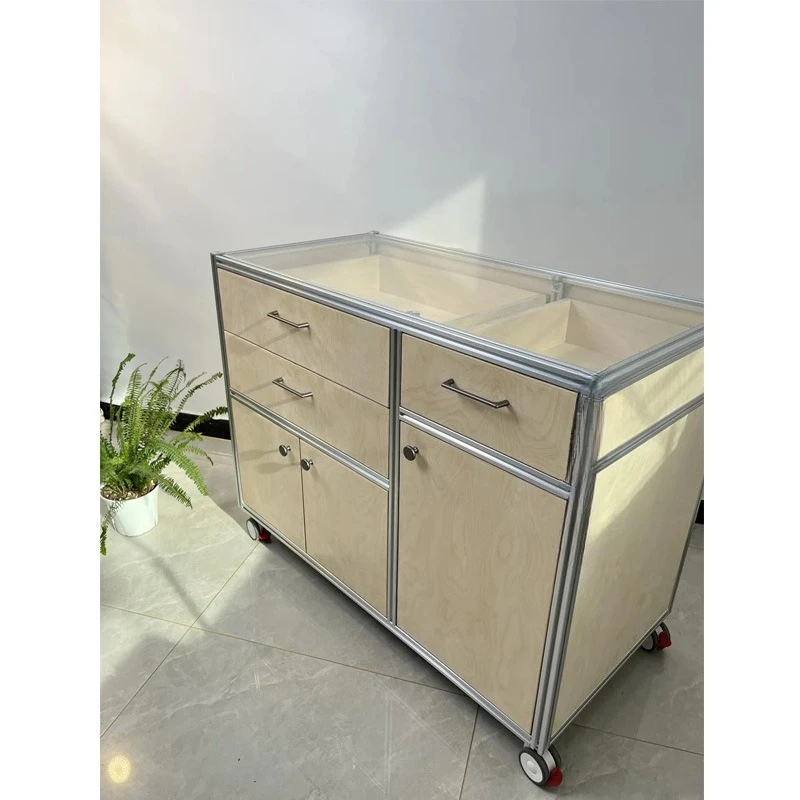 خزانة جانبية لتناول الطعام من خشب البتولا الحديث البسيط وخزانة قهوة متنقلة من الألومنيوم لغرفة المعيشة المنزلية