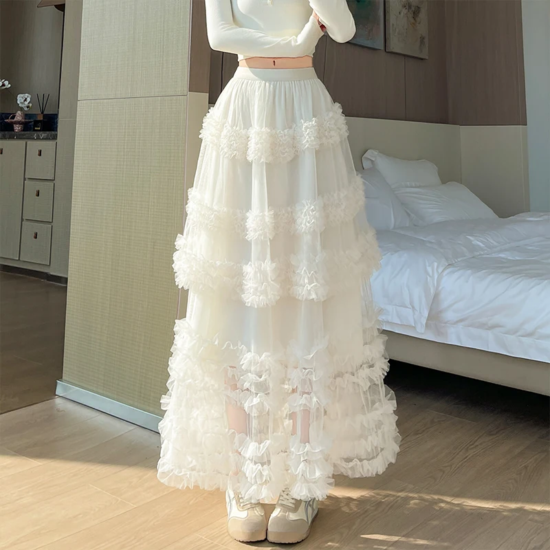

Женская весенняя юбка Ele White с кружевной отделкой, милая юбка-пачка с эффектом многослойности, фатиновая юбка-торт А-силуэта