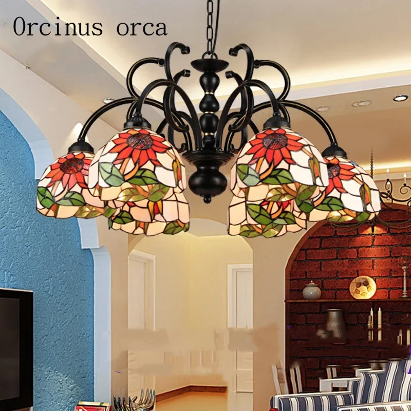 Mediterranean style garden chandeliers living room bedroom restaurant European warm and romantic sun flower chandelier