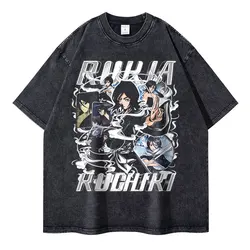 Rukia Kuchiki T-shirt Oversized Vintage Washed Anime Bleach T Shirts Streetwear Short Sleeve Manga Aizen Ichigo Renji Tops Tees