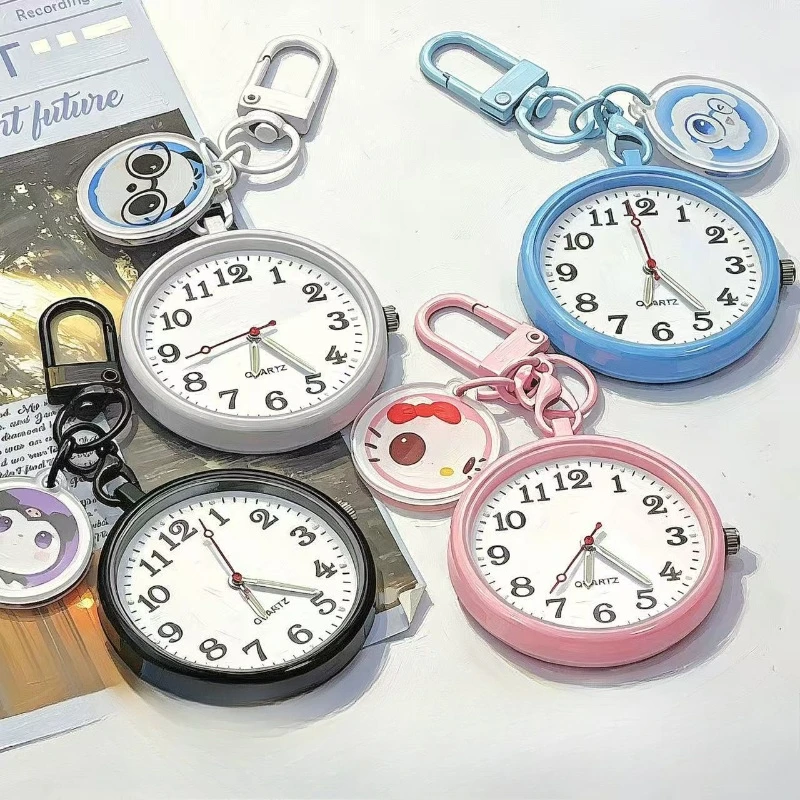 Sanrio Pocket Watch Keychain Student Exam Portable Hanging Chest Watch Mini Electronic Quartz Watch For Girls