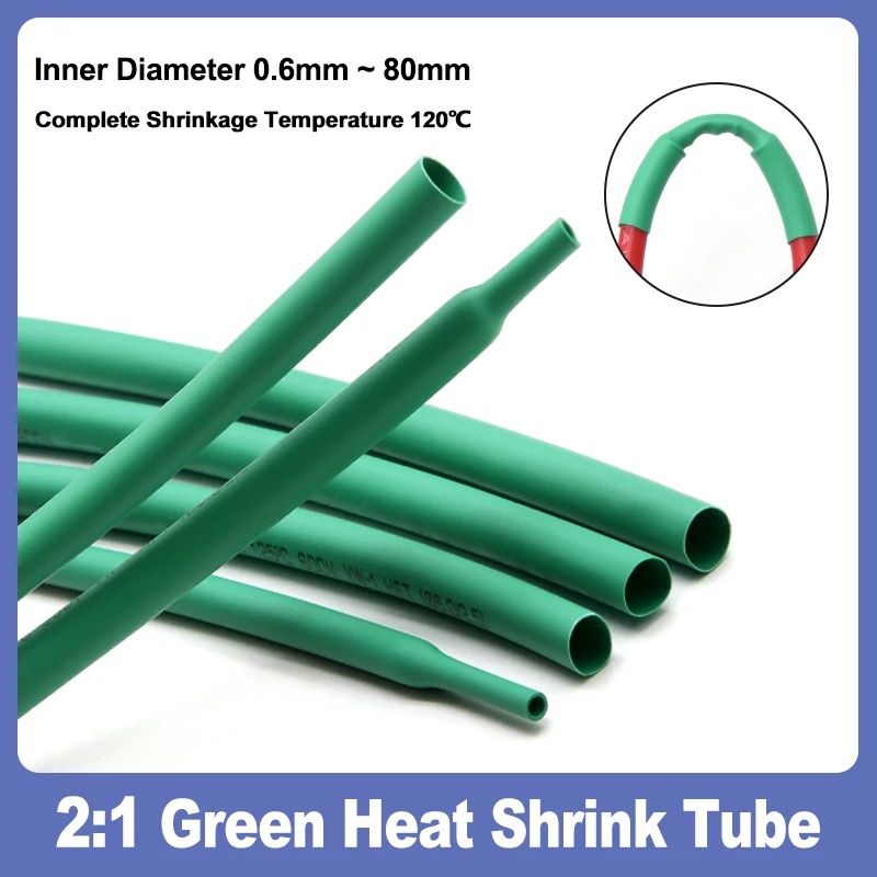 

1~10m Green 2:1 Heat Shrink Tube Dia 0.6mm ~ 80mm DIY Cable Repair Polyolefin Protector Shrinkable Tubing Insulation Sleeve Wrap