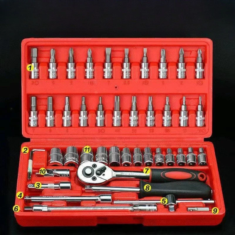 Car Repair Tool Kit  Ratchet Torque Wrench Spanner Screwdriver Socket Set Combo Tools Kit Bicycle Auto Repairing Tool Mech 46pcs