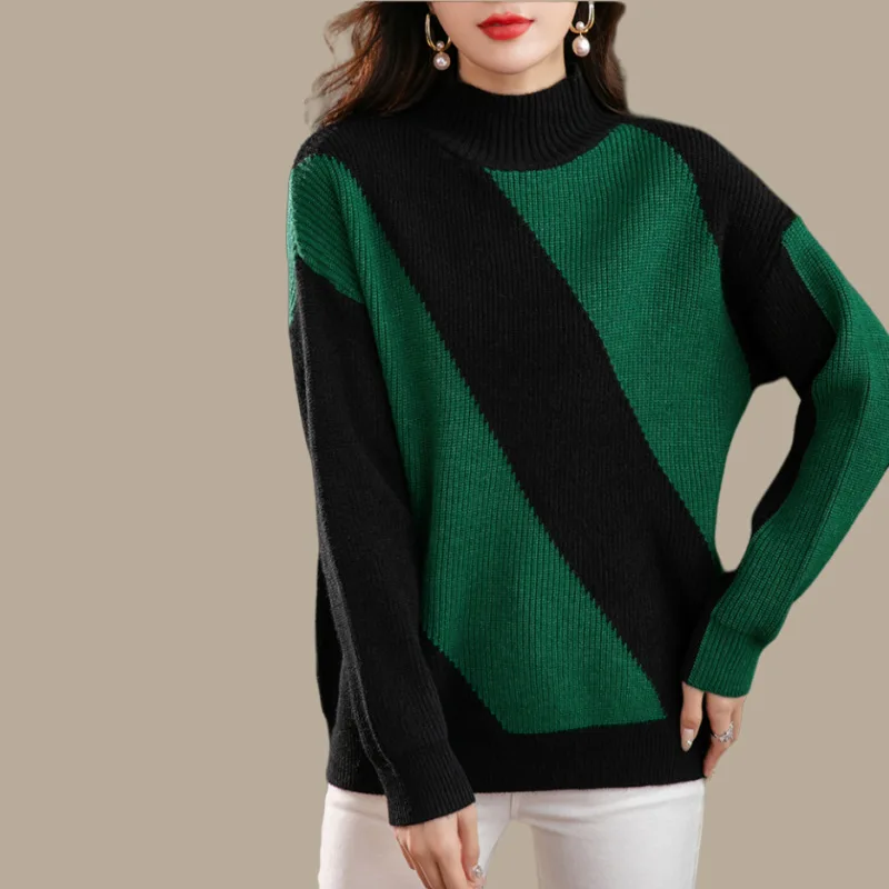 

Winter Clothes Woman Bottom Wear Women's Sweater Striped Knitwear Loose Long Sleeve Pollovers Spring Autumn Outside Wear Tops