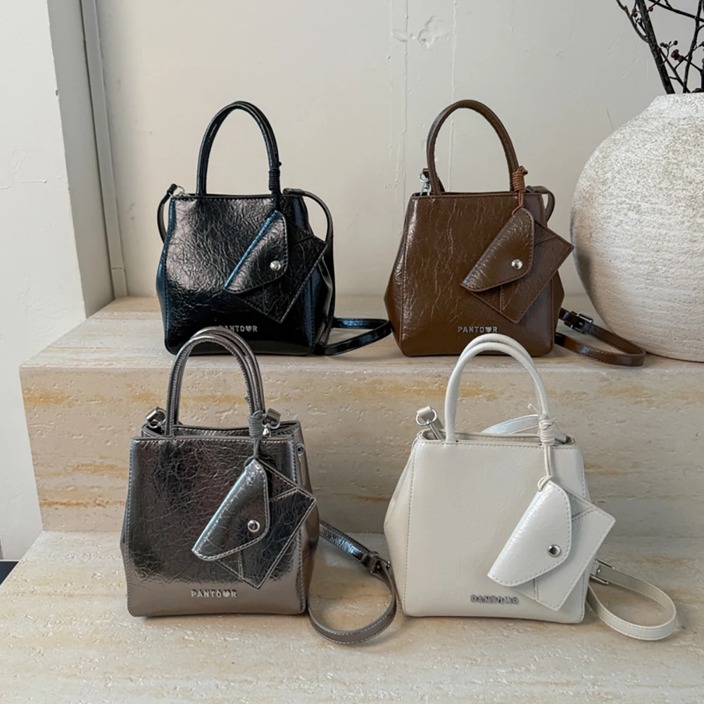 

Luxury Designer Bucket Handbag Women High Quality Solid Color Crossbody Bags Hand-held Single Shoulder Bag with Mini Wallet