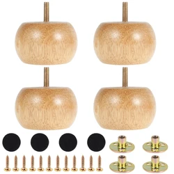 Wooden Furniture Legs Round Solid Wood Replacement Cabinet Legs/Desk/Sofa/Bookcase Bun Feet DIY Wooden Round Legs with Screws