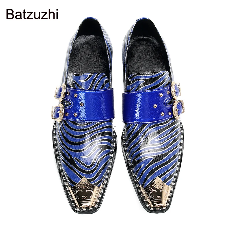 

Batzuzhi Blue Men Dress Shoes Leather Pointed Iron Toe Men's Shoes Business, Party and Wedding Shoes for Men, Big Sizes 38-47