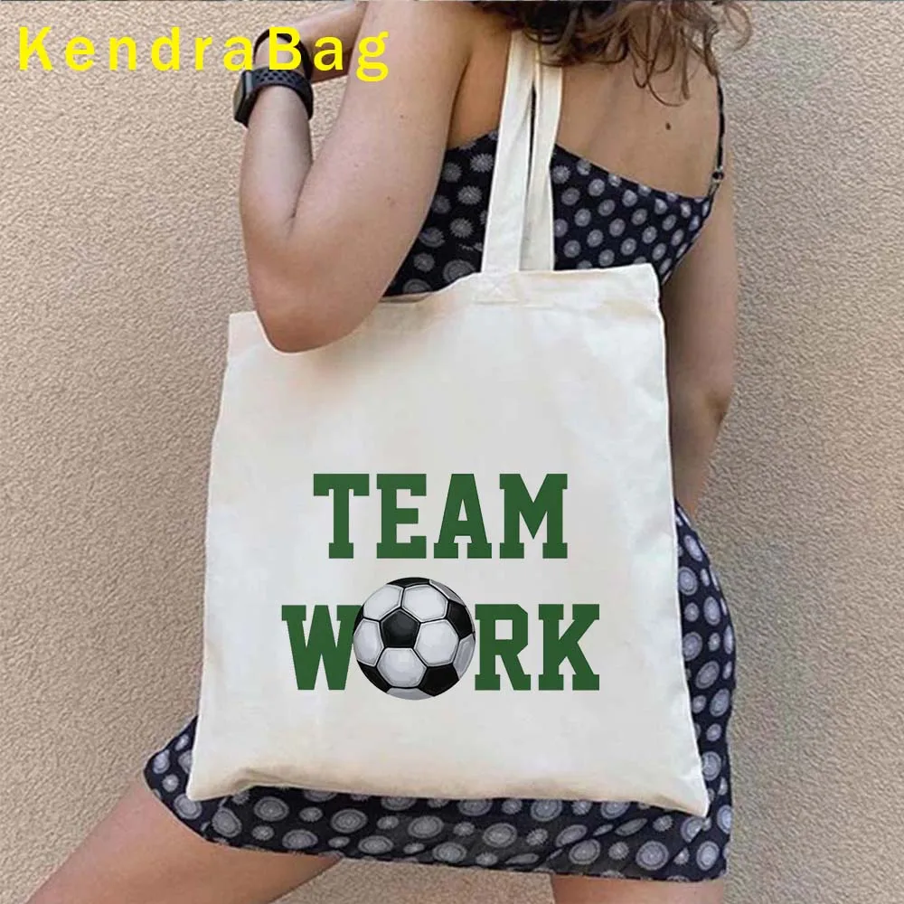 Peace Love Soccer Team Sports Fan Football Number Gift Player Soccer Ball Reusable Grocery Bag Canvas Shoulder Tote Bag Handbags