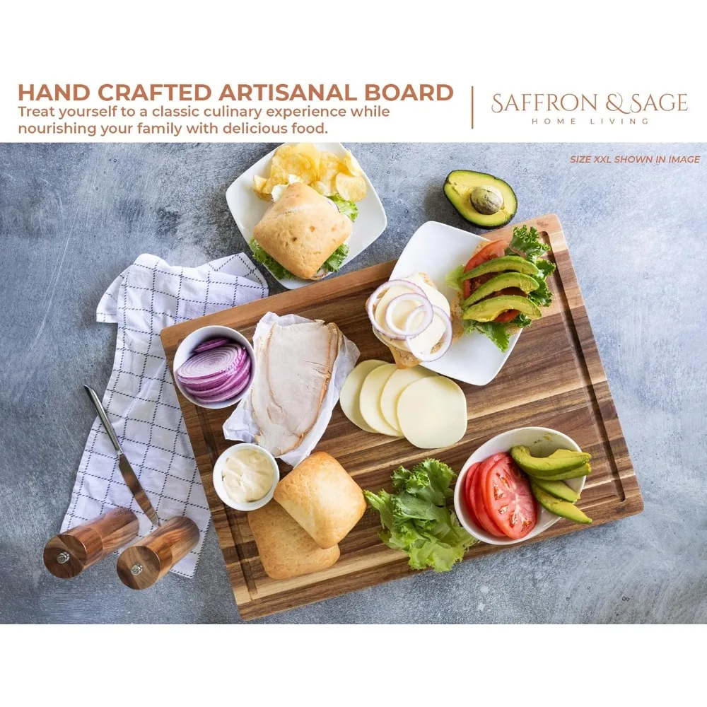 Tábua de corte extra grande e grossa de madeira de acácia - 23x17x1,5 polegadas, profunda para uso na cozinha, superfície de corte de madeira durável