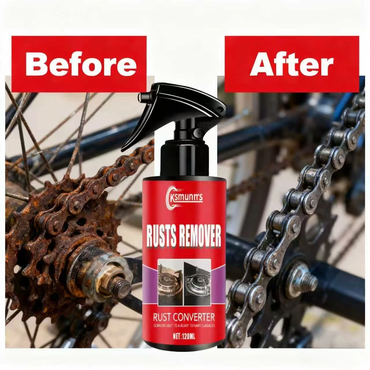 Ksmunnrs 120ML Rust Remover Spray, Instant Results Multi-Purpose Rust Inhibitor for Metal Surfaces, Fast-Acting Rust Removal & P image 3