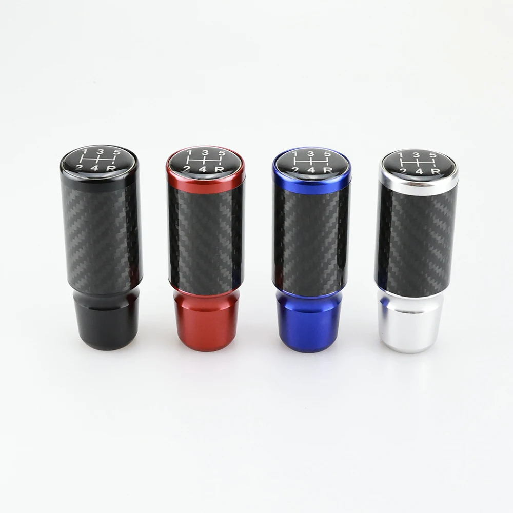 5-Speed Carbon Fiber Textured Car Gear Shift Lever Aluminum Universal M8 M10 M12 Manual Transmission Gear Selector Rotary Knob