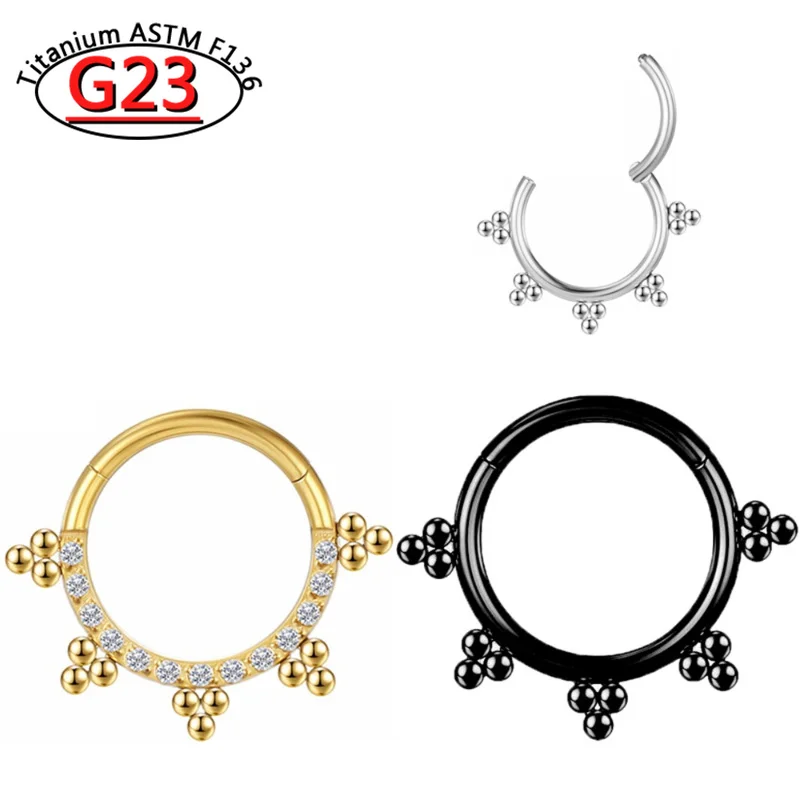 2/5Pcs 16G G23 Titanium Septum Clicker Nose Ring Hinged Segment Daith Cartilage Labret Piercing Unisex Gift Earrings