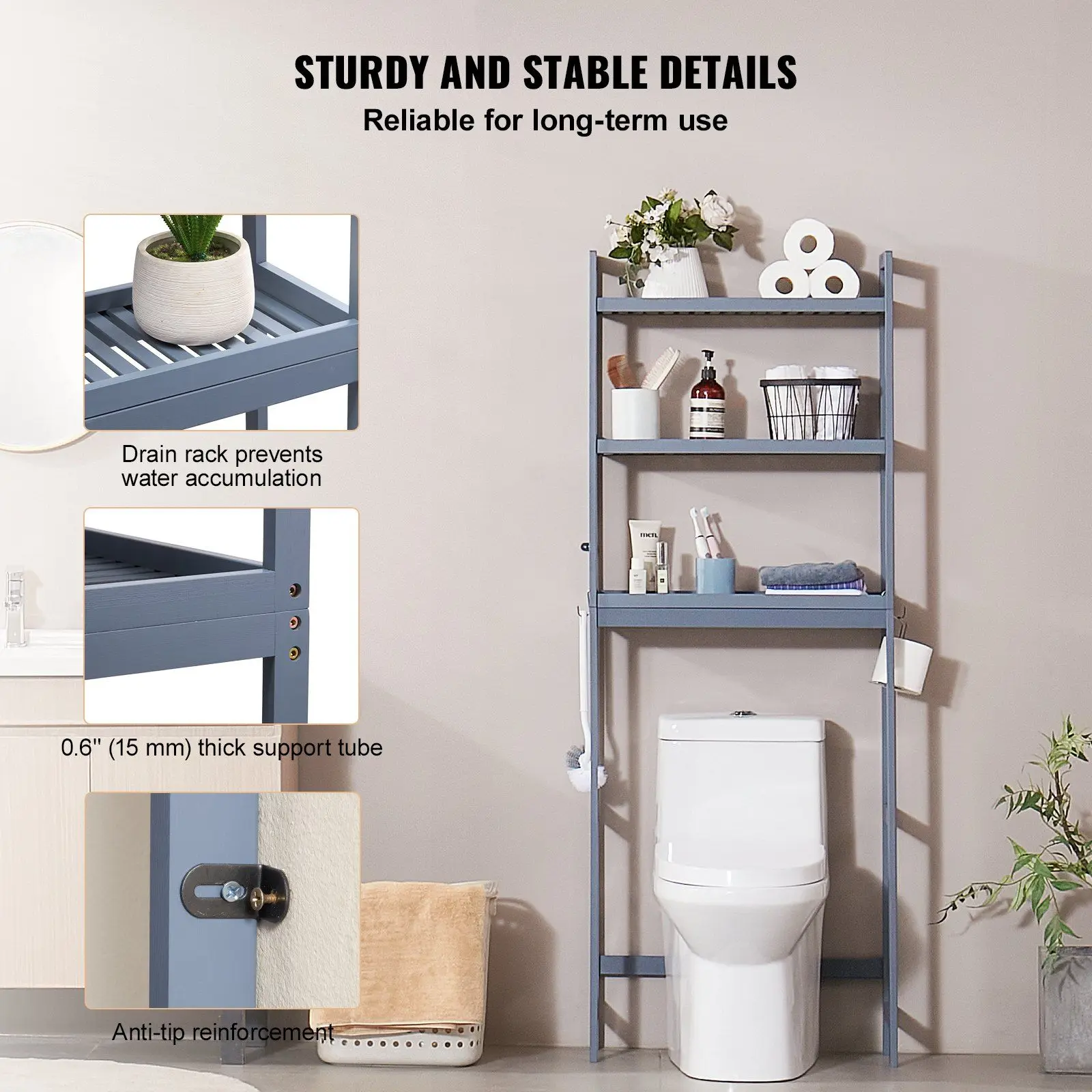 Over the Toilet Storage 3-Tier Bathroom Shelf Rack Space Saver Organizer