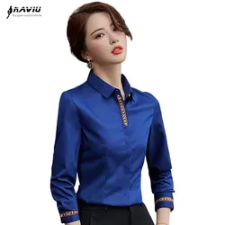 Blue Shirt Women New Spring Fashion Temperament Formal Long Sleeve Slim Blouses Office Ladies Work Tops White