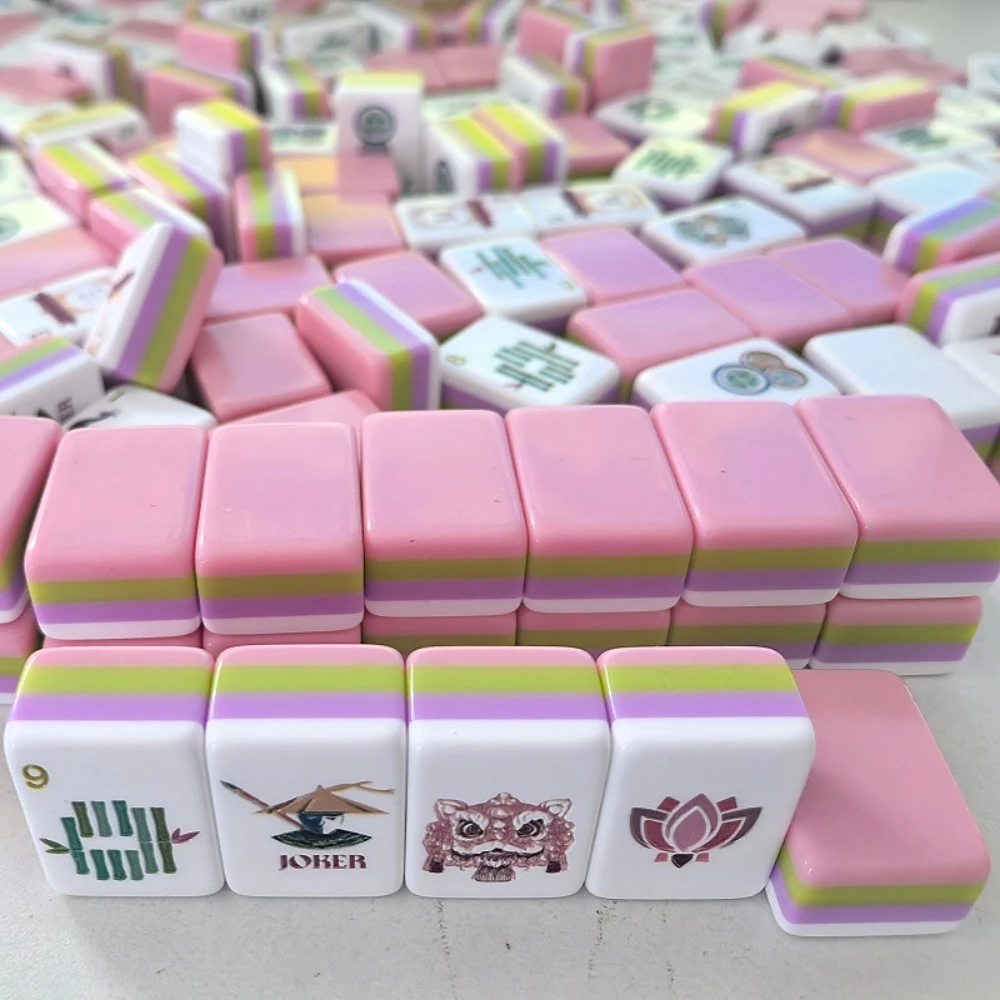 US Stock 4-Layer Acrylic Engraved Mahjong Tile Pink Luxury American Mahjong Set Travel Mah Jongg Sets for Adult Party Board Game