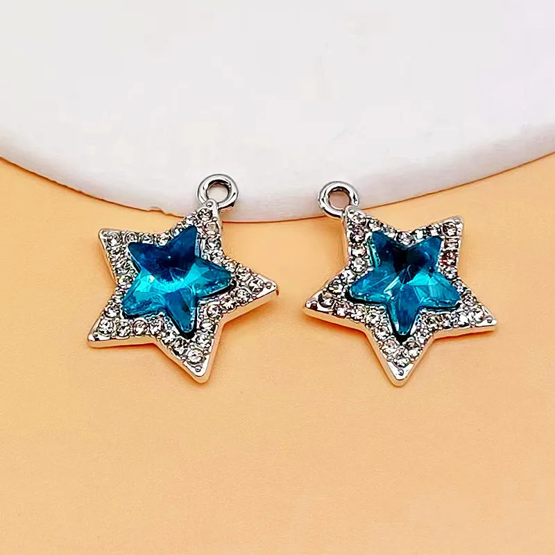 10 pezzi di fascino stella di cristallo placcato argento per gioielli che fanno risultati del braccialetto collana accessori fai da te