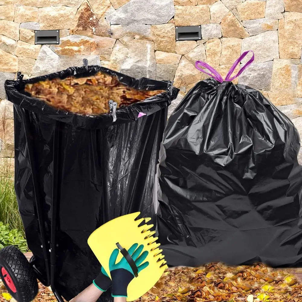 Soporte Móvil para Bolsas de Basura con Ruedas para Exteriores y Jardín, con 15 Bolsas de Basura de 39 Galones con Cordón |   Capacidad para 35-65 Galones L