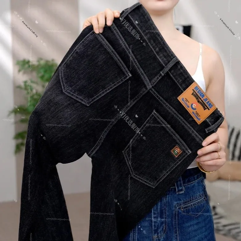 

Мужские джинсы Faionable Streetwear: осенние повседневные прямые брюки из эластичного хлопка с вышивкой, износостойкие