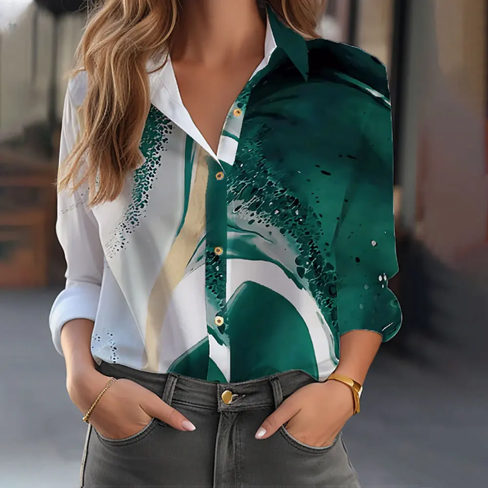 Women\'s New Loose Shirts Fashion Long Sleeve Shirt Elegant Face Print Sexy Blouse Spring Retro Button Top Women\'s Summer Clothes