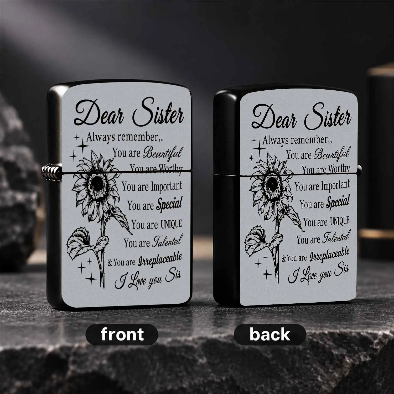 Dear Sister Inspirational Lighter Heartwarming Sunflower Print Always Remember You Are Beautiful Worthy Special Unique Sentimental Gift For Sister Birthday Festival Daily Use Portable Practical Present A Humorous And Interesting Lighter