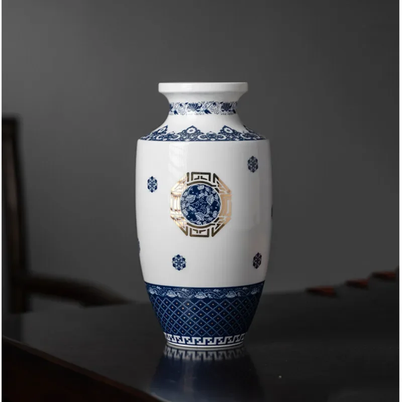 

New Chinese Style Flower Vase Blue White Ceramic Bottle High-temperature Calcination Porcelain Decor Living Room Craft Ornaments