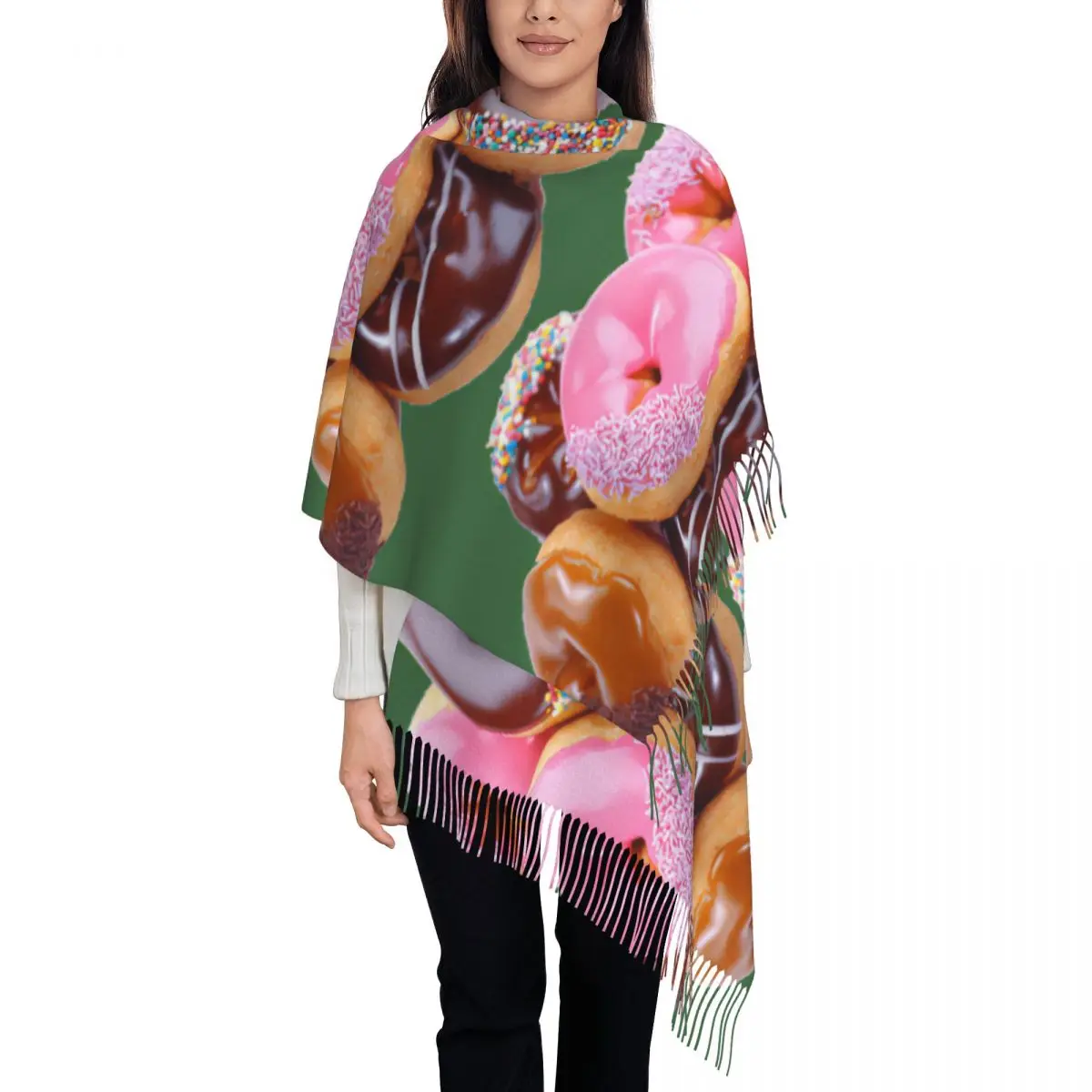 

Personalized Printed Donuts Long Pile Fringe Men Scarf Women'S Anti Chill Scarf