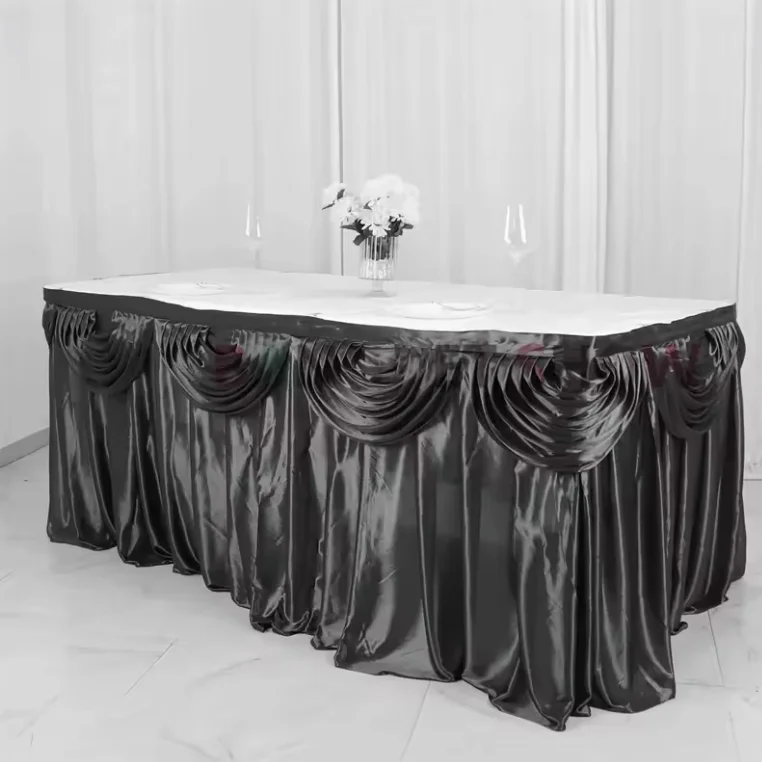 White Pleated Table Skirt With Swag Wedding Backdrop Curtains for Table Clothes Table Cover Stage Table Skirting for Event Party