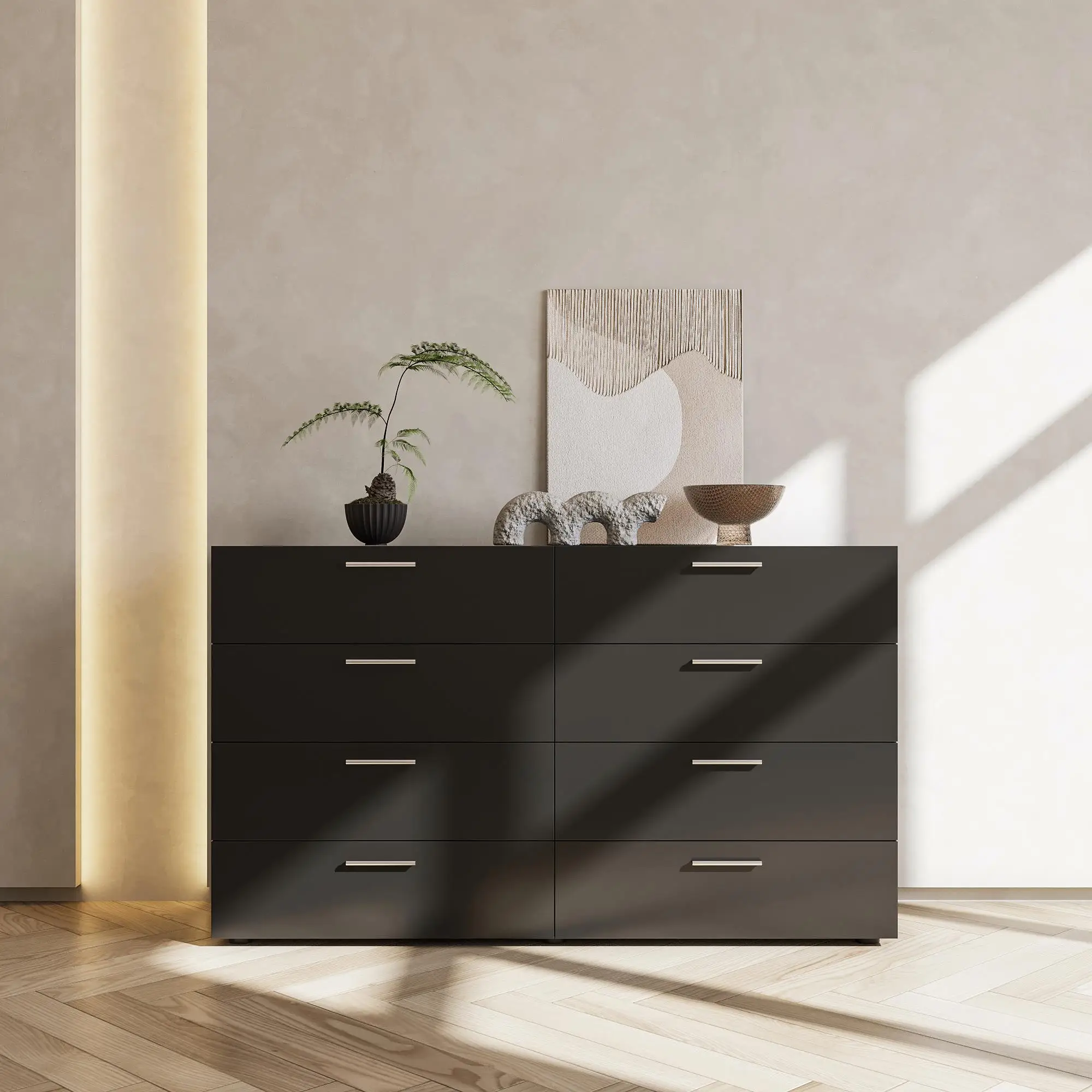 

8-Drawer Double Dresser - Spacious Black Storage Cabinet for bedroom & for living Room Entryway