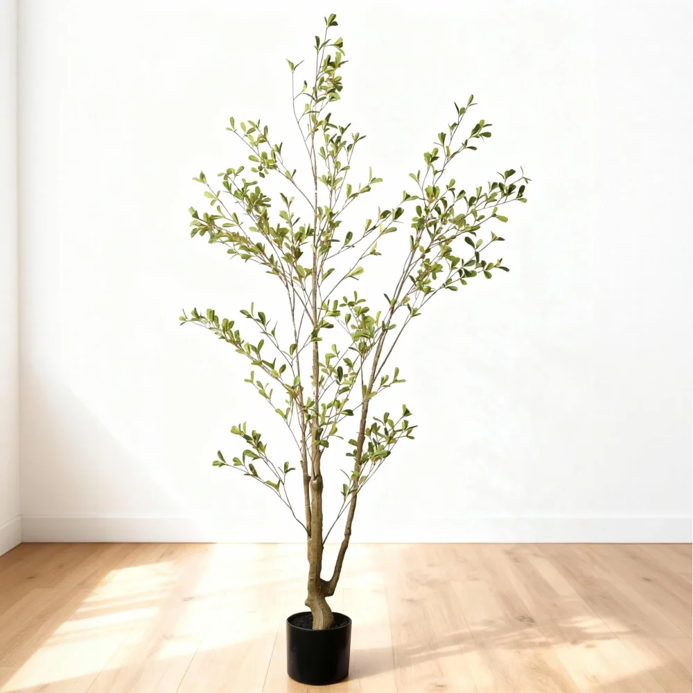 

5FT Artificial Olive Tree with Black Plastic Pot, Lifelike Fake Potted Indoor Plant, Faux Tree for Home Living Room Decor
