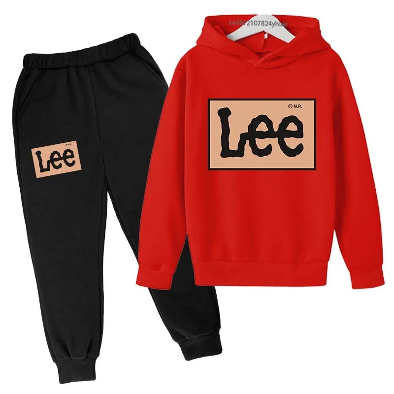 Kids Simple Casual Letter Print 2pcs Spring Autumn Pullover Hoodie+Pants Tracksuits 2-13Years Boys Girls Streetwear Clothes Sets