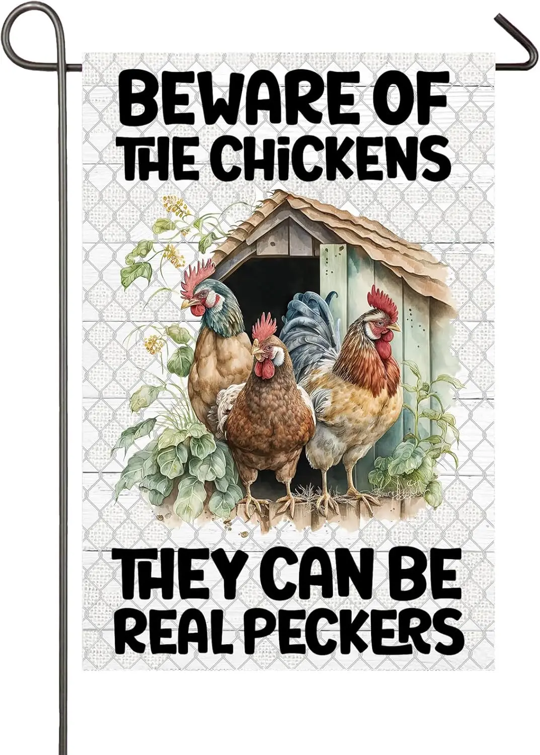 Chicken Garden Flag 12x18 Inch Double Sided Beware of Chickens They can Be Real Peckers Farm Yard Flag Funny Farmhouse Decor SSL