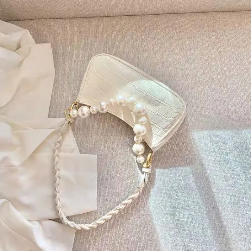 

Underarm Bag 2025 New Trendy Bag White French Niche Texture High-end Crossbody Bag Women's Pearl Chain Bag