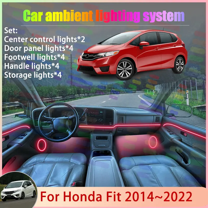 

For Honda Fit MK3 GK GH GP Jazz 2014~2022 2015 2/18 in 1 Car Atmosphere Light Lamp RGB Shade Ensemble Streamer Atmosphere Set