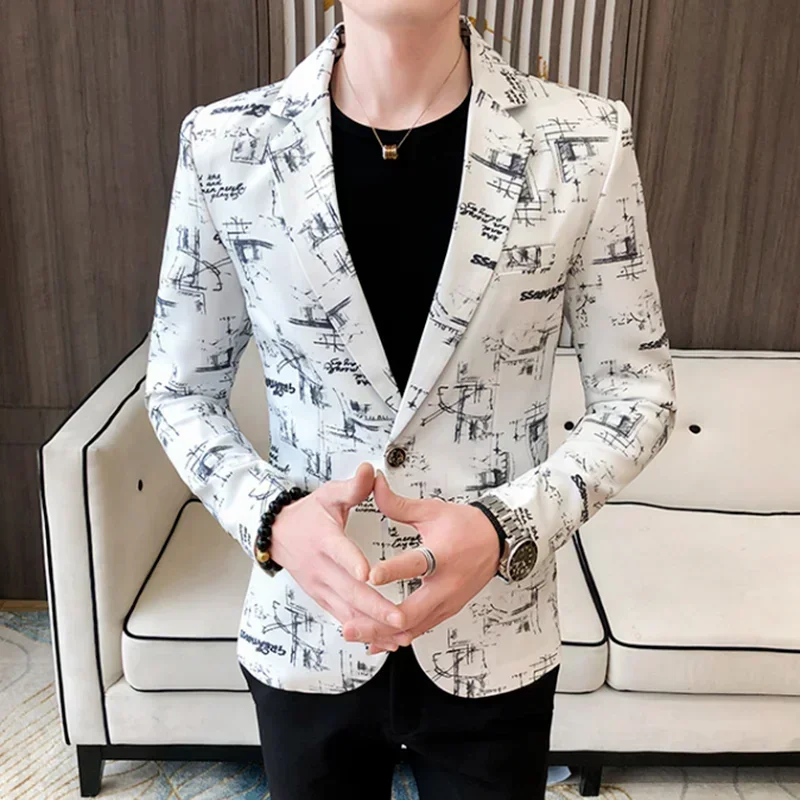 

Mens Blazer Slim Fit New Business Fashion Formal Wear Casual Trendy Streetwear High Quality Men's Clothing Printed Suit Jacket