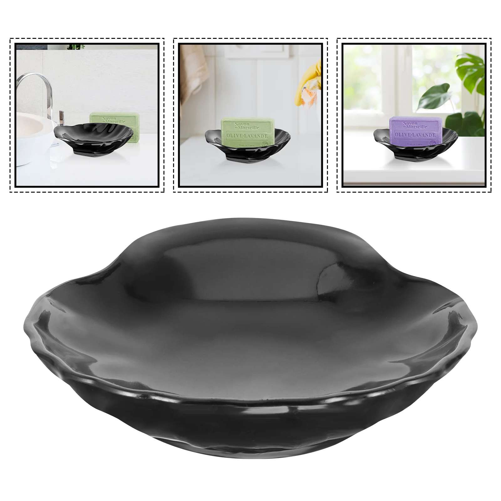 Soporte de joyería, jabonera de concha, platos de champú para soporte, bandeja pequeña, ducha, baño negro