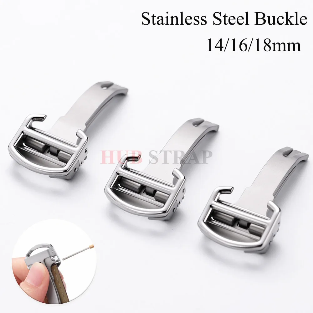 Uhrenfaltende matte Uhr, silberne Schnalle, 14 mm, 16 mm, 18 mm, für Rindsleder-Uhrenarmband, Edelstahl-Uhrenverschluss, Zubehör