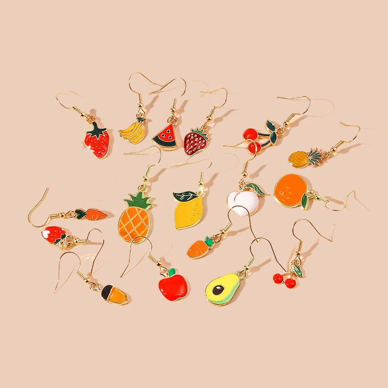 Aihua Cute Fruits Earrings Lovely Enamel Cherry Apple Banana Strawberry Earrings for Women Drop Earrings Ear Hooks Jewelry Gifts