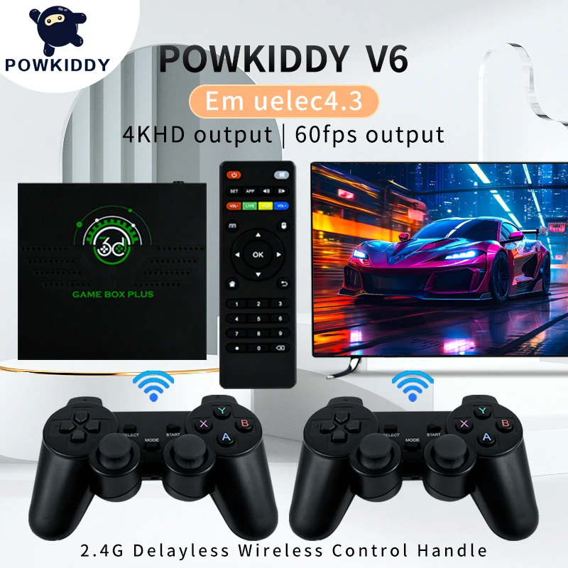 POWKIDDY V6 Retro Video Game Consoles Android Built-in 10000 Classic Games 4K Output Game Box 2.4G Wireless Controller Gamepad