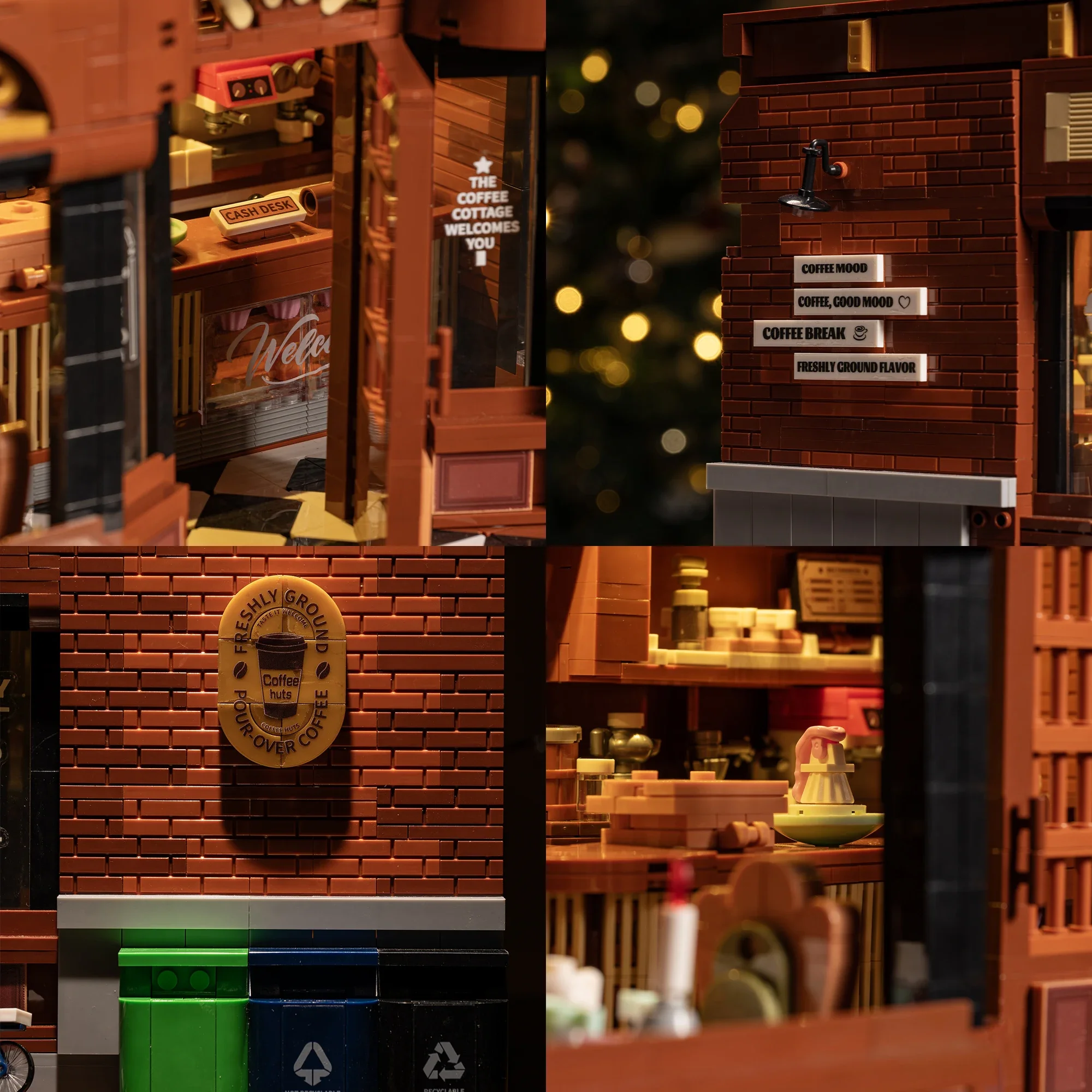 مكعبات بناء مقهى على الطراز الأمريكي مع ضوء 1904 قطعة عرض الشارع ريترو مقهى مخزن وحدات الطوب لعب هدايا للأطفال والكبار #3