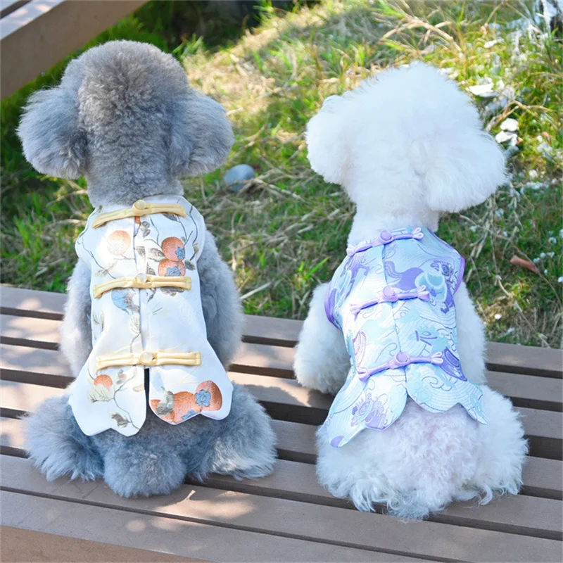 

Летний жилет для собак, китайский костюм Тан, одежда для домашних животных, кошка, щенок, бишон, йорк, пудель, шнауцер, померанский шпиц, мальтийский ши-тцу, одежда для собак